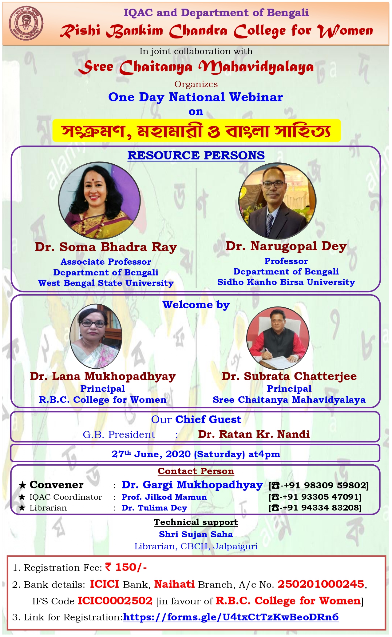 National Level Webinar, Organized By Bengali, 27-06-2020